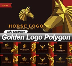 10个矢量的低多边形风格的动物类标志：Golden Logo Polygon - 10 EPS